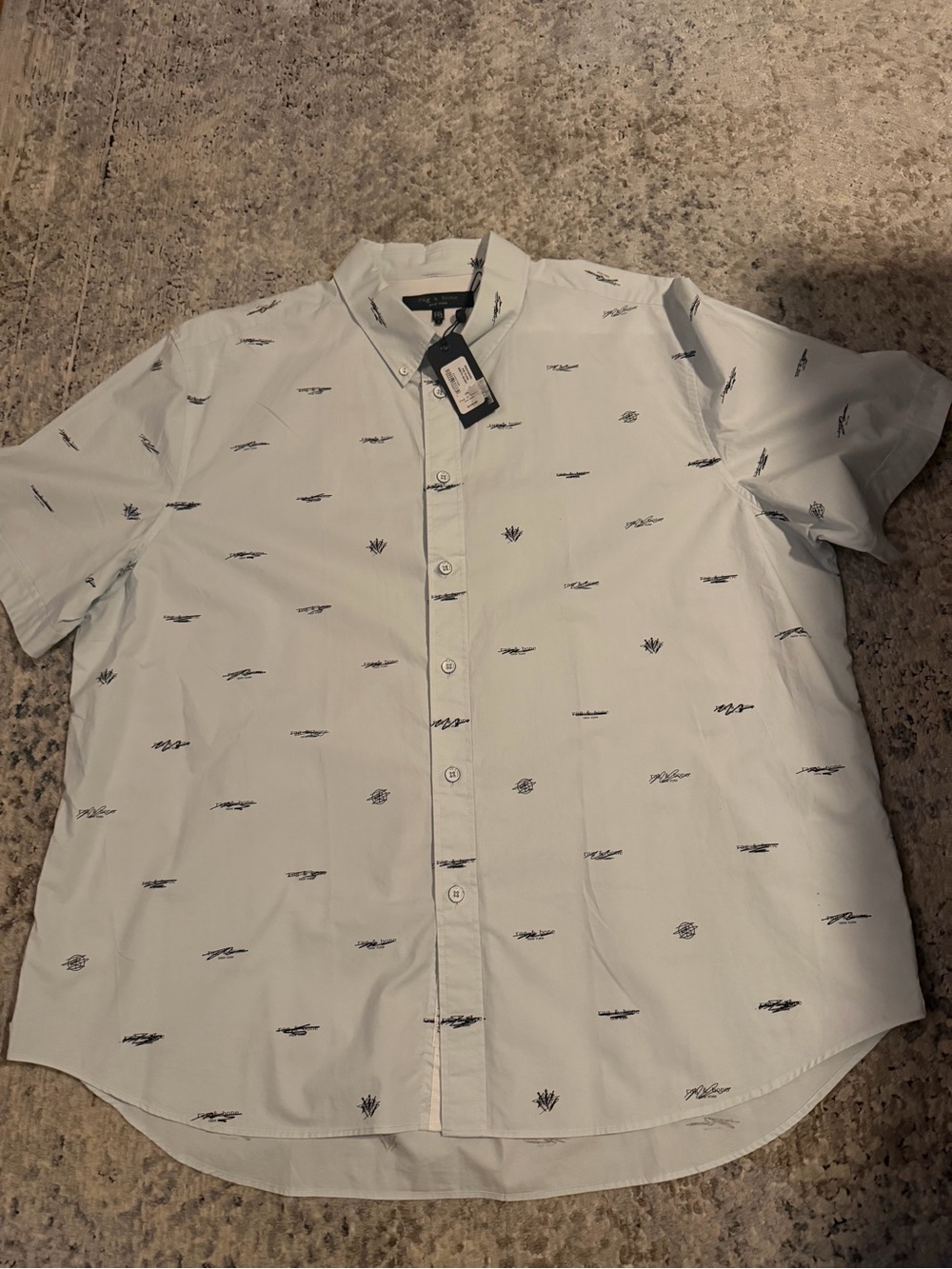 rag & bone Light Blue Short-Sleeve Button-Down with Navy Micro Motif